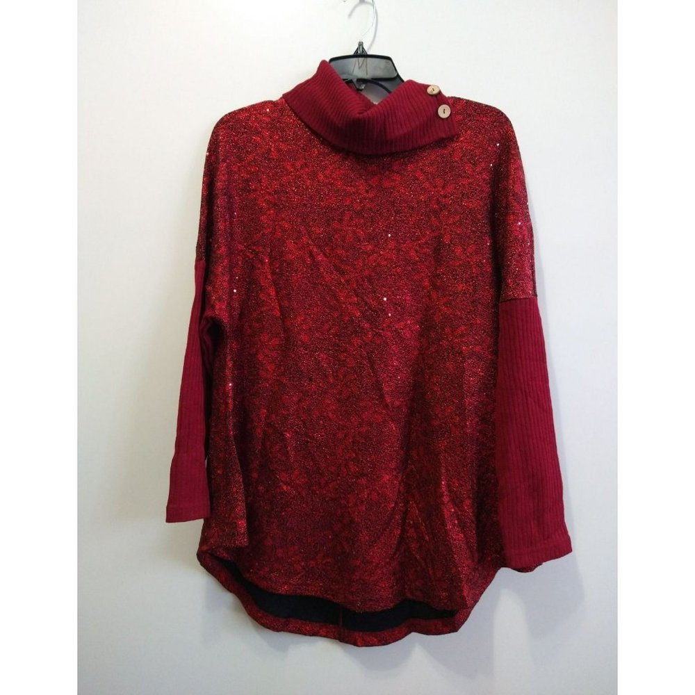 Red Sparkly/Glittery Embellished Floral Blouse (Sized M but fits L/XL) *stretche